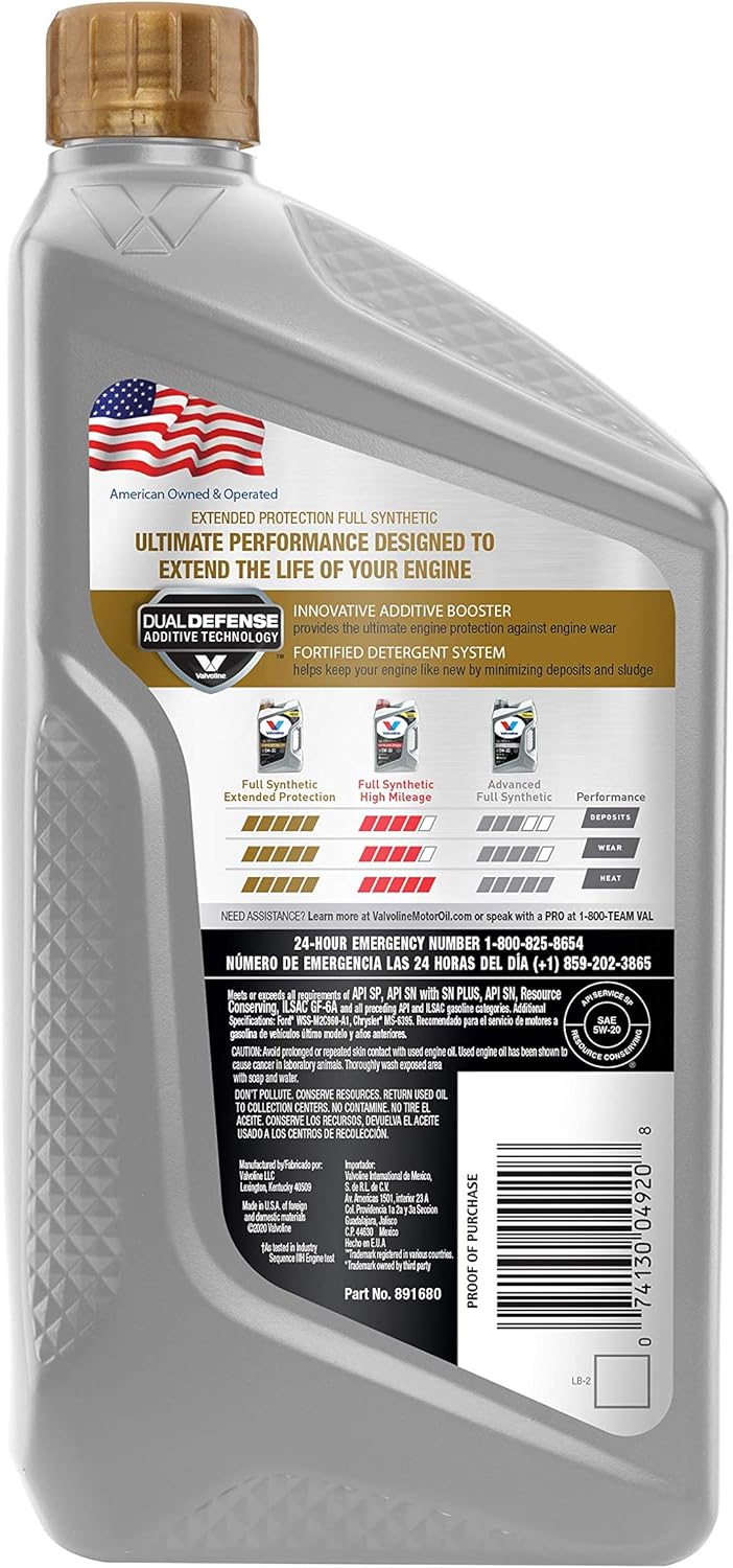 Full Synthetic Motor Oil SAE 5W-20 1 QT, Case of 6, Pack of 2 B745447