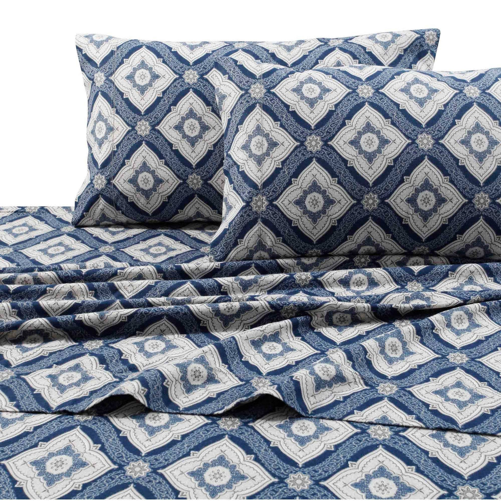 Queen Flannel Damask Printed Extra Deep Pocket Sheet Set T34759