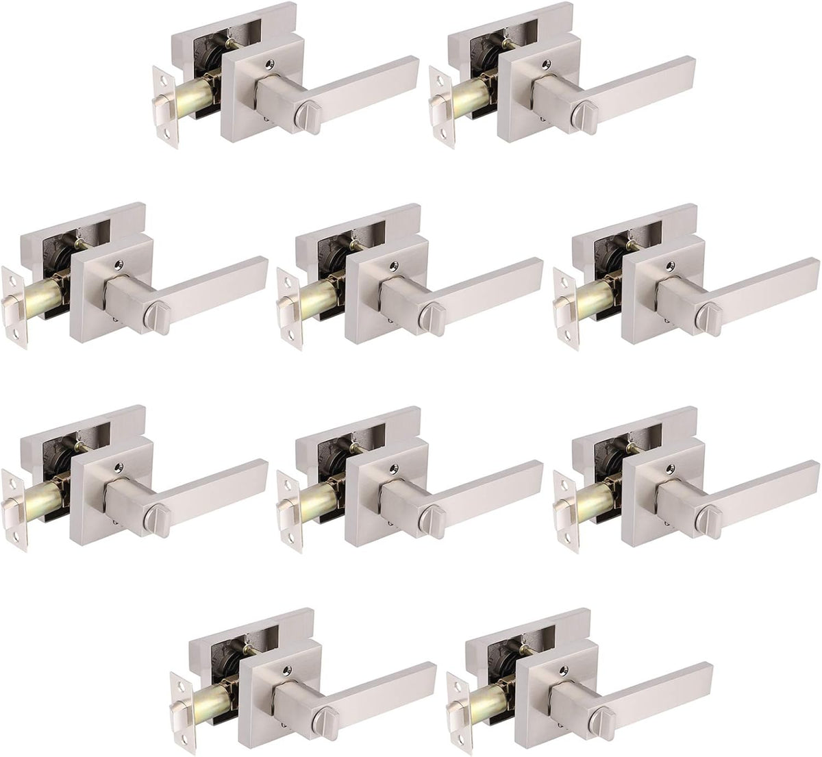 Satin Nickel Square Privacy Door Handles Leverset Lockset 10Pack X739466