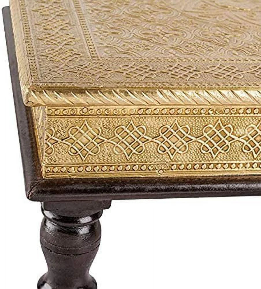 Brass and Wooden Indian Chowki Low Stool J2520