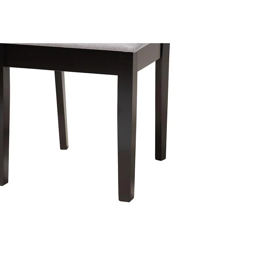 Grey Fabric and Dark Brown Wood 7-Piece Dining Set F60924