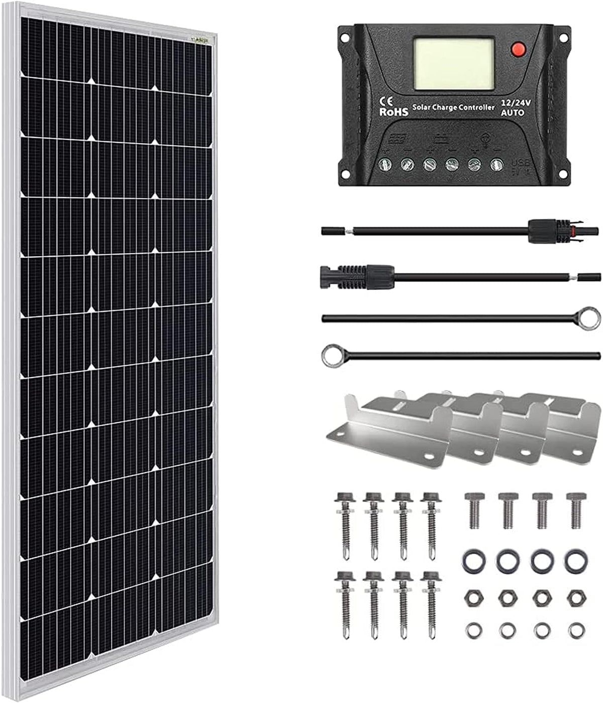 100W 12V Monocrystalline Solar Panel Kit with 30A PWM Charge Controller G249
