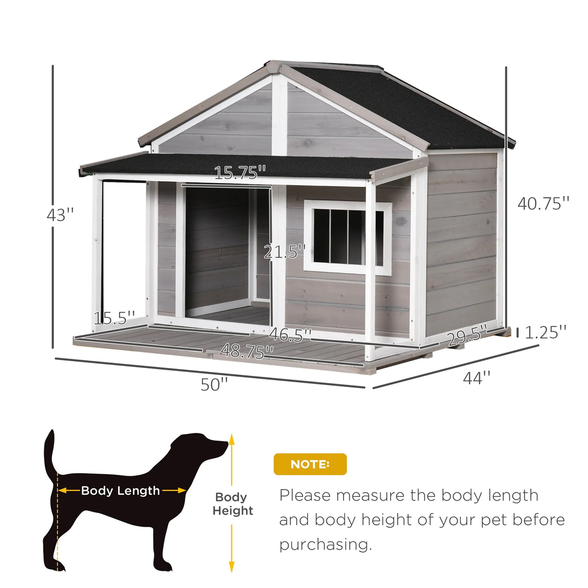 Grey Wooden Outdoor Dog House with Asphalt Roof A294