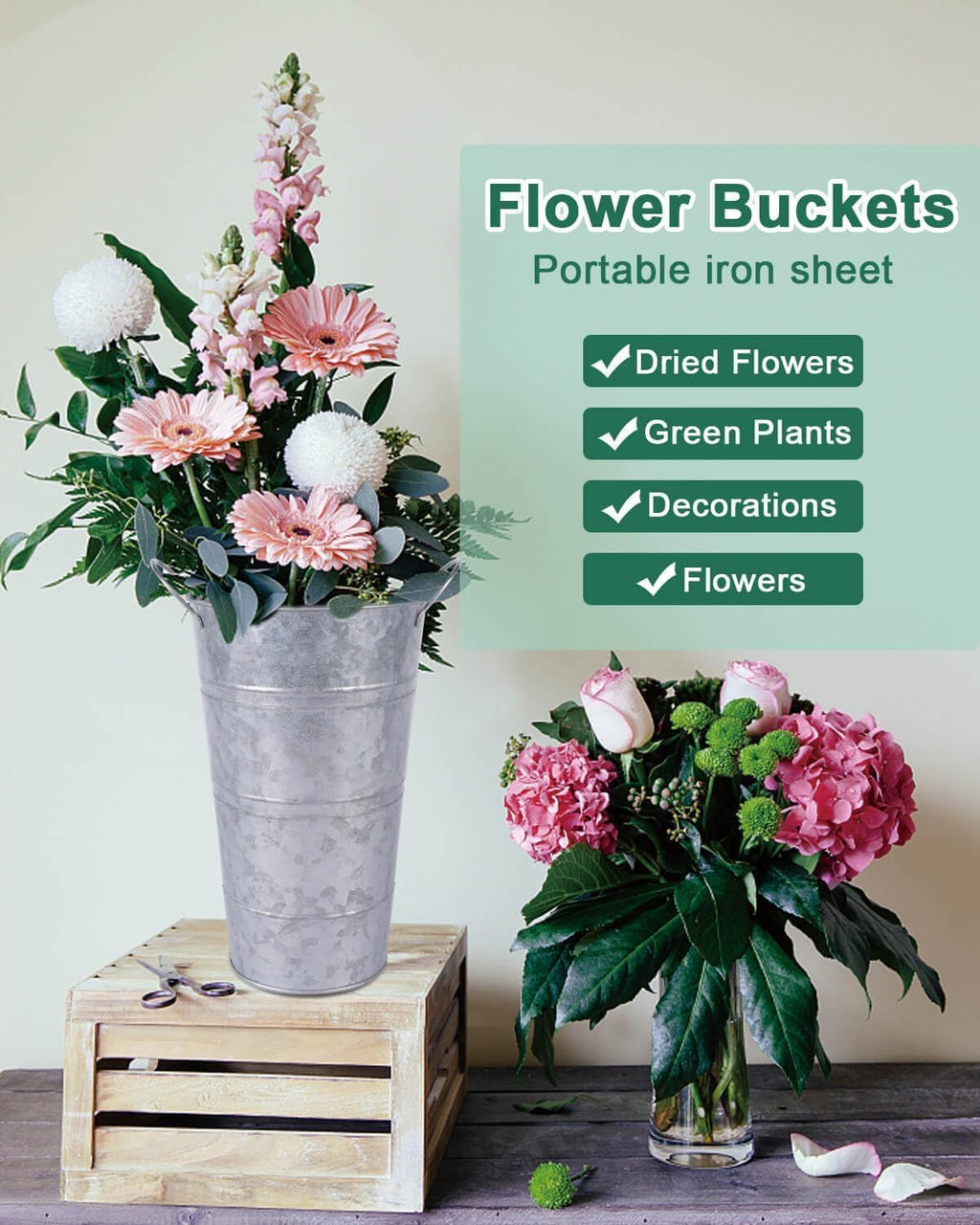 6 Pcs Galvanized Metal Vases with Handles (Silver) R2792