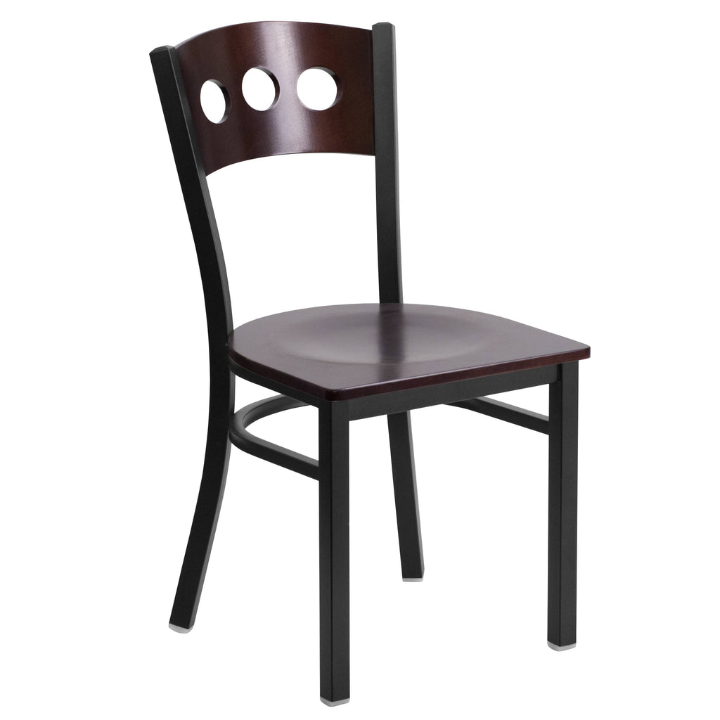 Black Metal Restaurant Chair with Walnut Wood Back and Burgundy Vinyl Seat S150009
