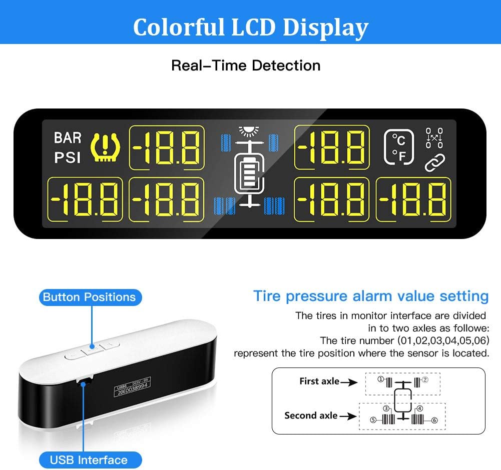 6 External Sensors TPMS Tire Pressure Monitoring System with LCD Color Screen L36436
