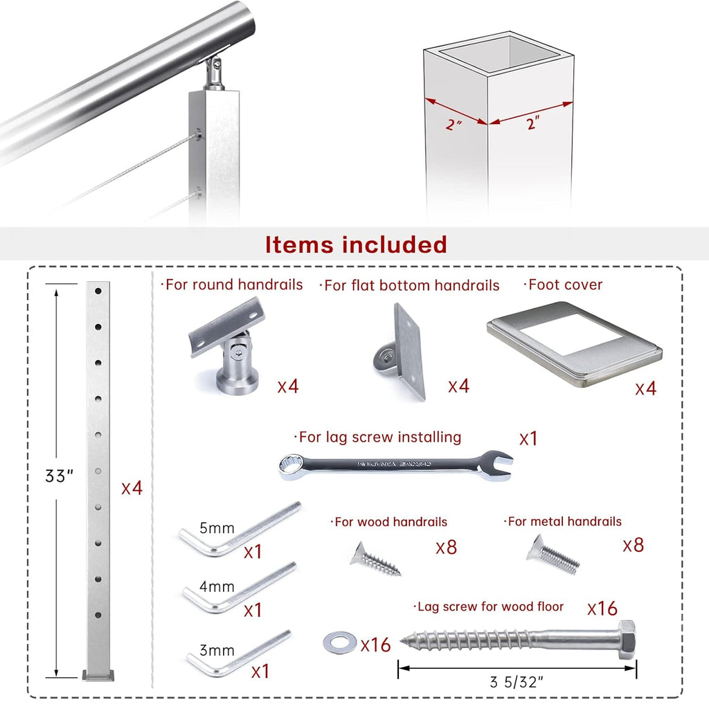 4 Pack Stainless Steel Cable Railing Post U4356