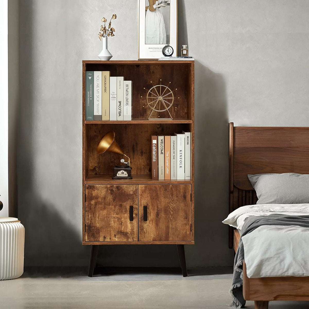 Rustic Brown Storage Cabinet with 1 Drawer 2 Doors 3 Shelves S156201