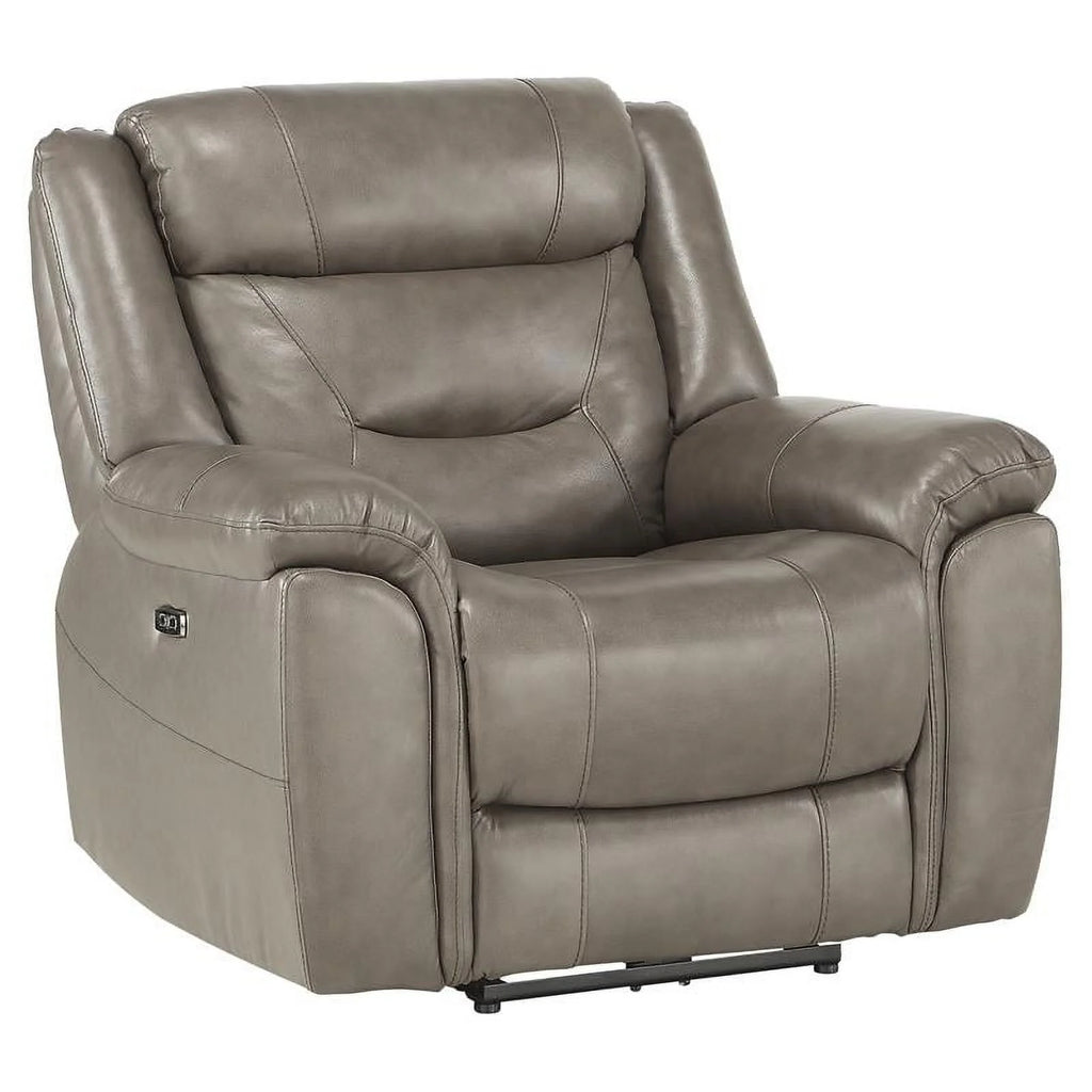 Brown Gray Italian Top Grain Leather Power Reclining Chair M119032