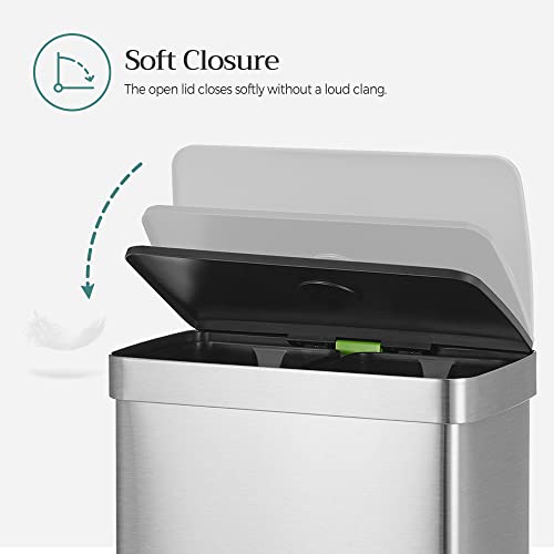 16 Gallons Dual Compartment Stainless Steel Trash Can X988