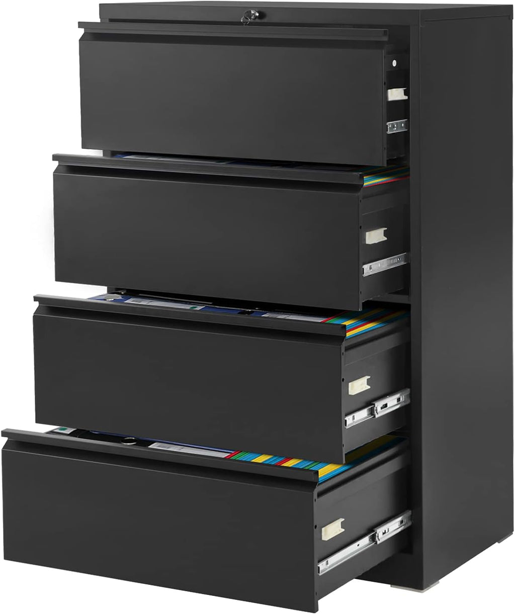 Black 3 Drawer Locking Metal Lateral File Cabinet O5879