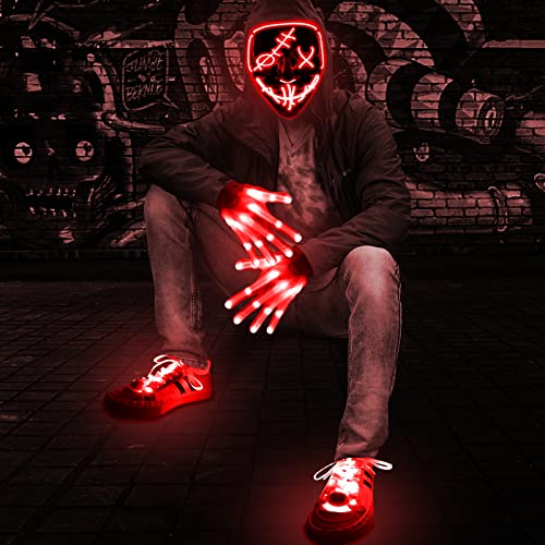Halloween LED Mask Light Up Gloves and Glow Shoelaces O999588