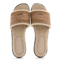 Suede Goatskin Shearling Embroidered Dway Slide Sandals 40.5 Cookie