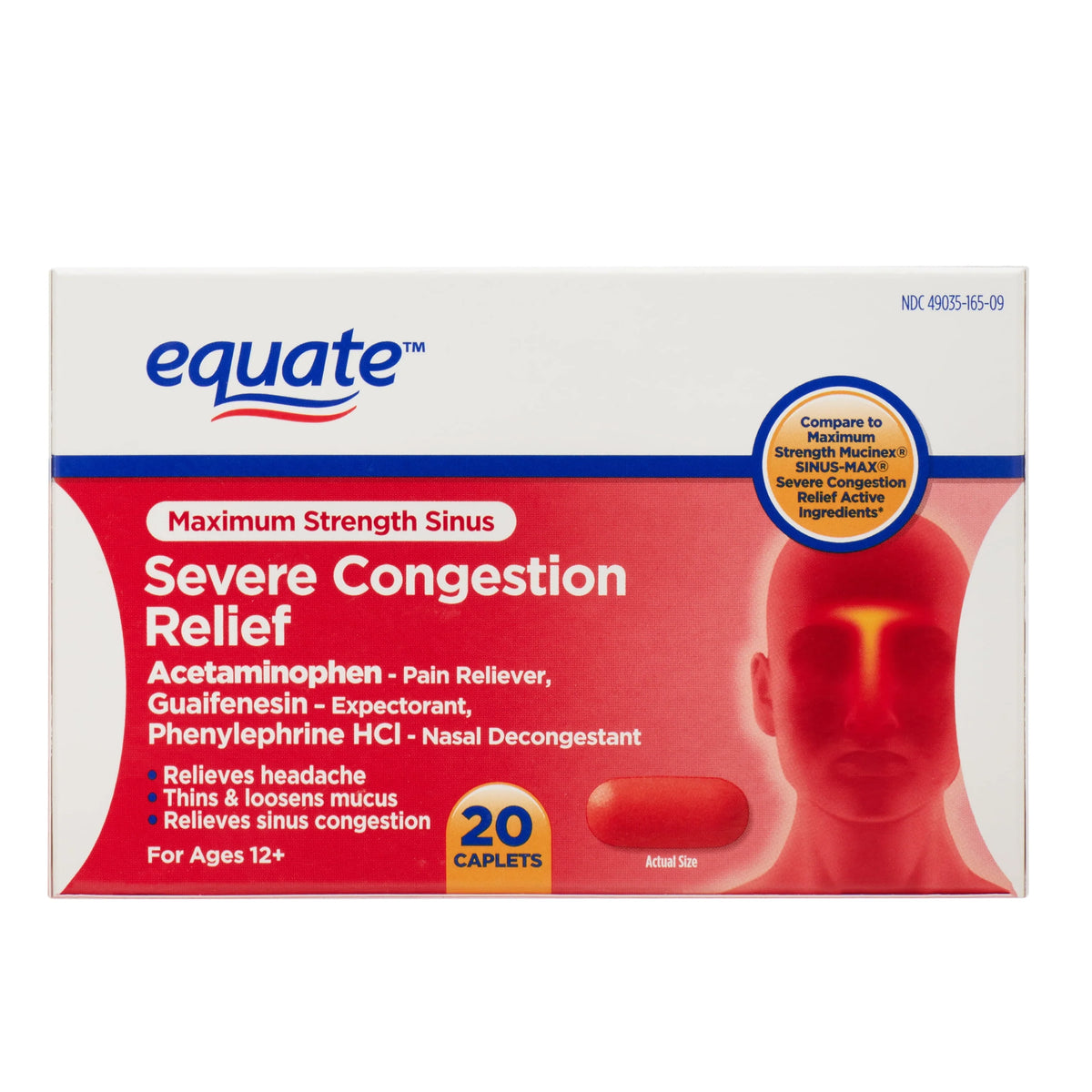 Maximum Strength Sinus Severe Congestion Relief Caplets, 20 Count S82794