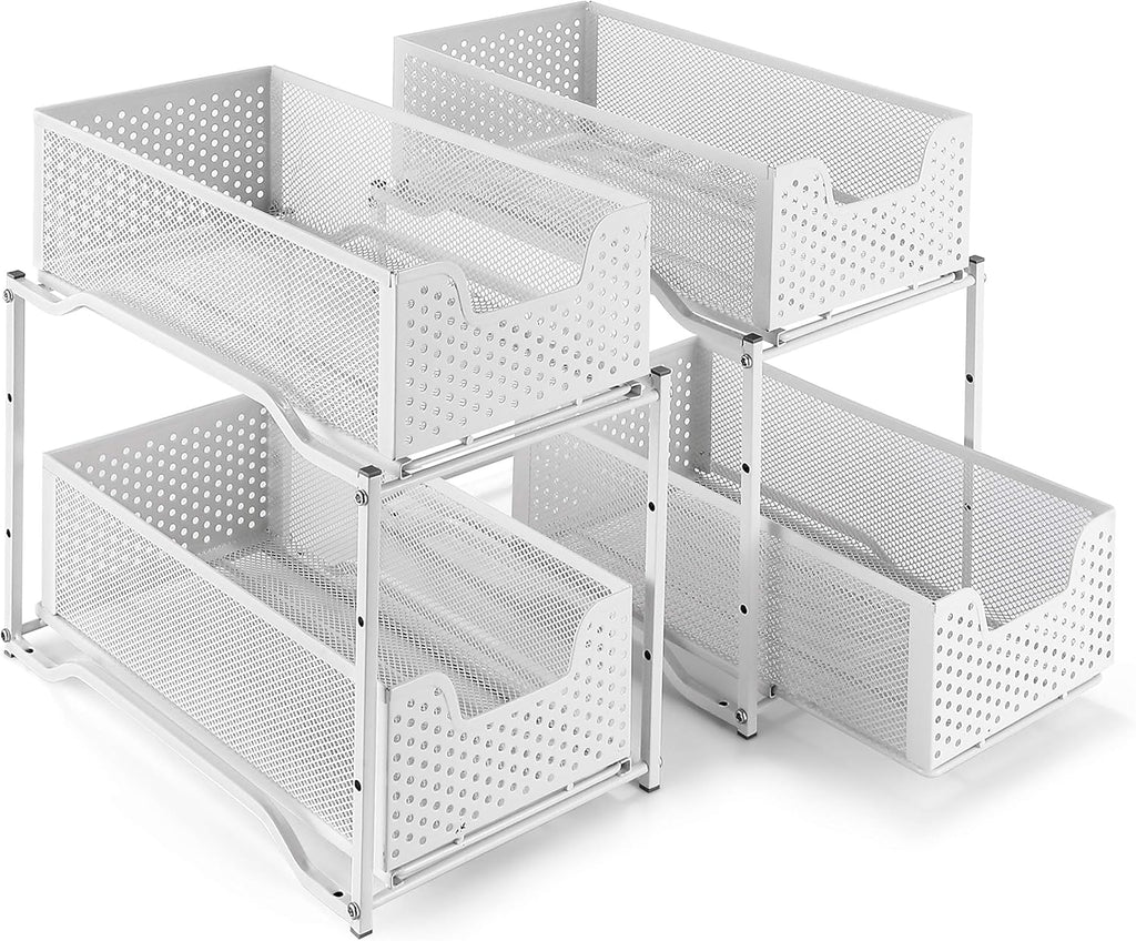 2 Pack White Stackable 2-Tier Under Sink Cabinet Organizer N730