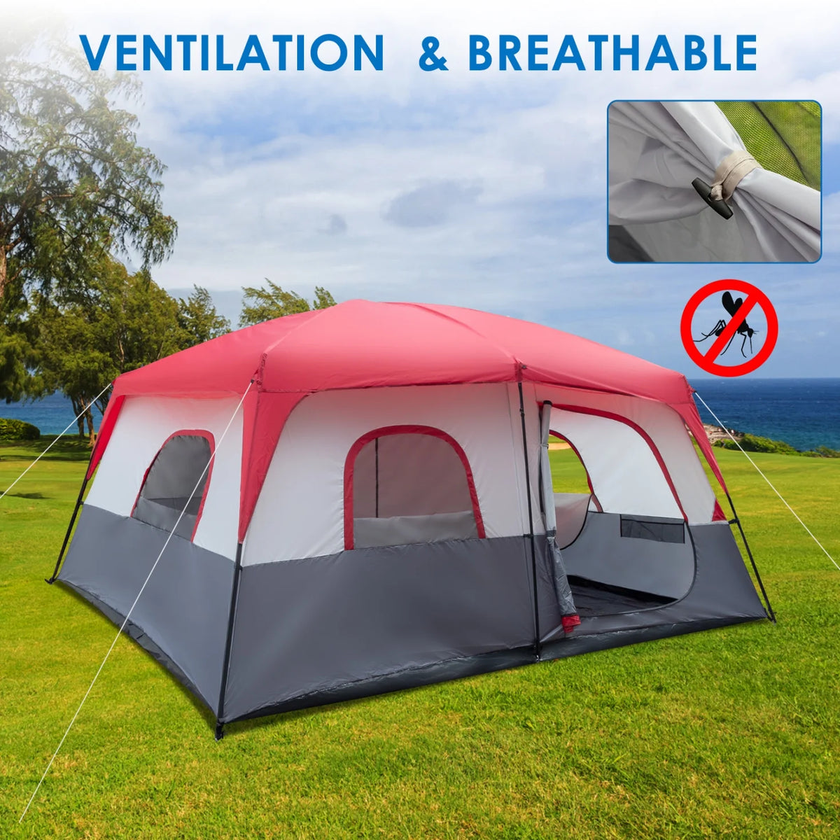 14 People Waterproof Windproof Camping Tent with 2 Doors X82210