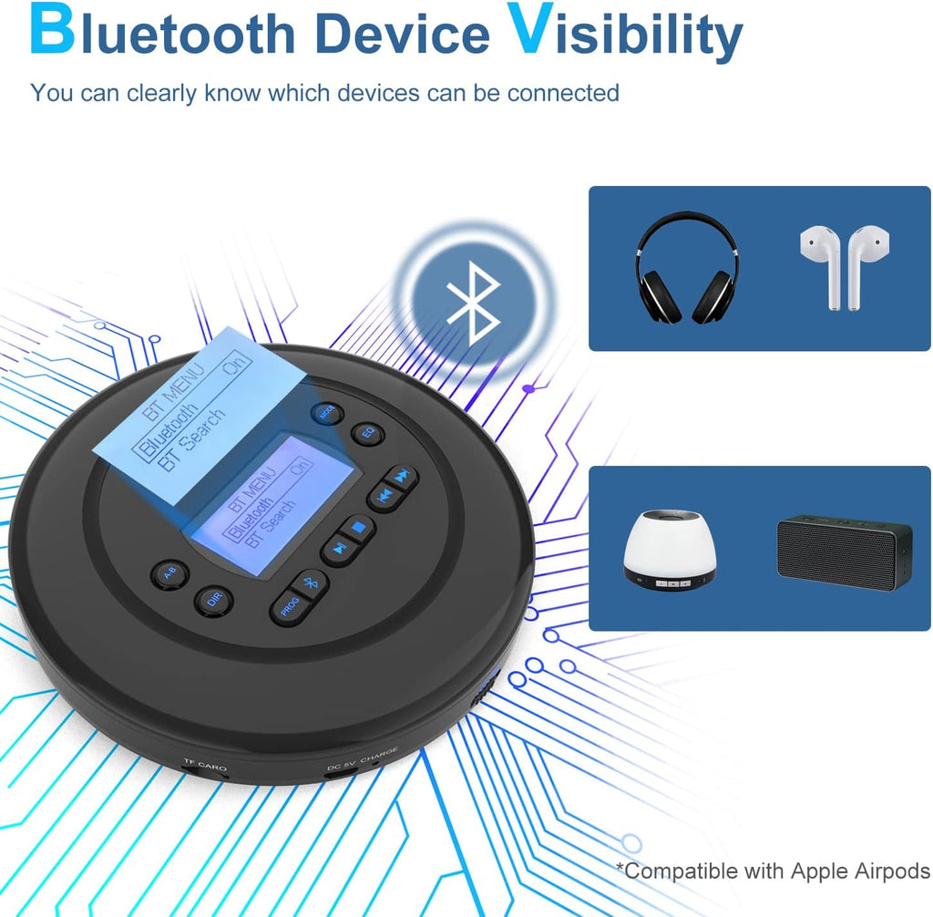 Portable Bluetooth CD Player with Dual Headphone Jack G1826