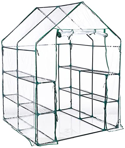 4 Tier Mini Greenhouse with Locking Wheels and PVC Cover I398
