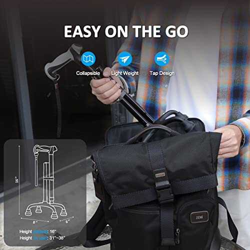 Quad Cane, Foldable Walking Cane with 4-Pronged Base I30205