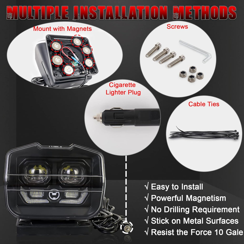 60W LED Searchlight with Magnetic Base and Permanent Mount S54363