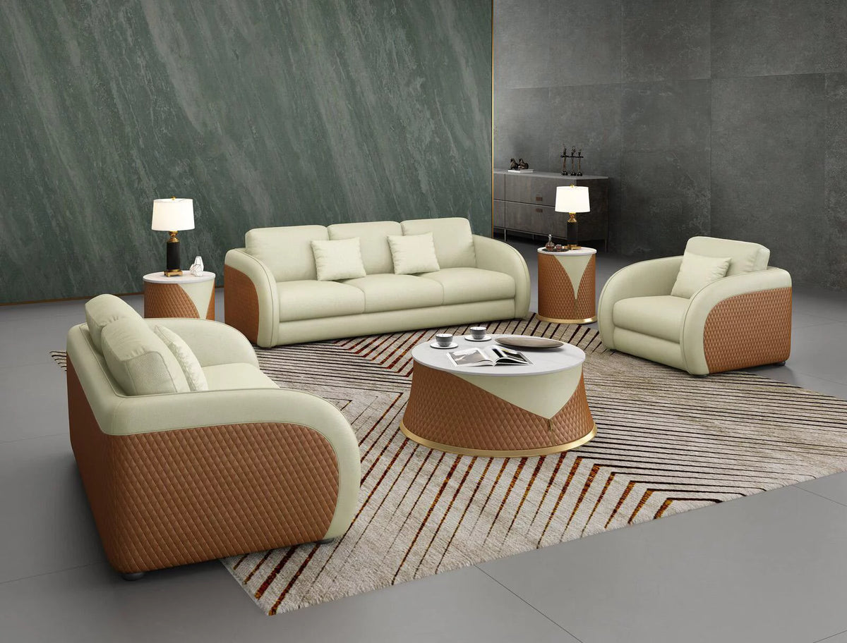 Beige Cognac Italian Leather Arm Chair K175457