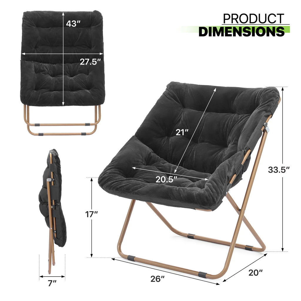 Set of 2 Black Faux Fur Folding Saucer Chair X9695