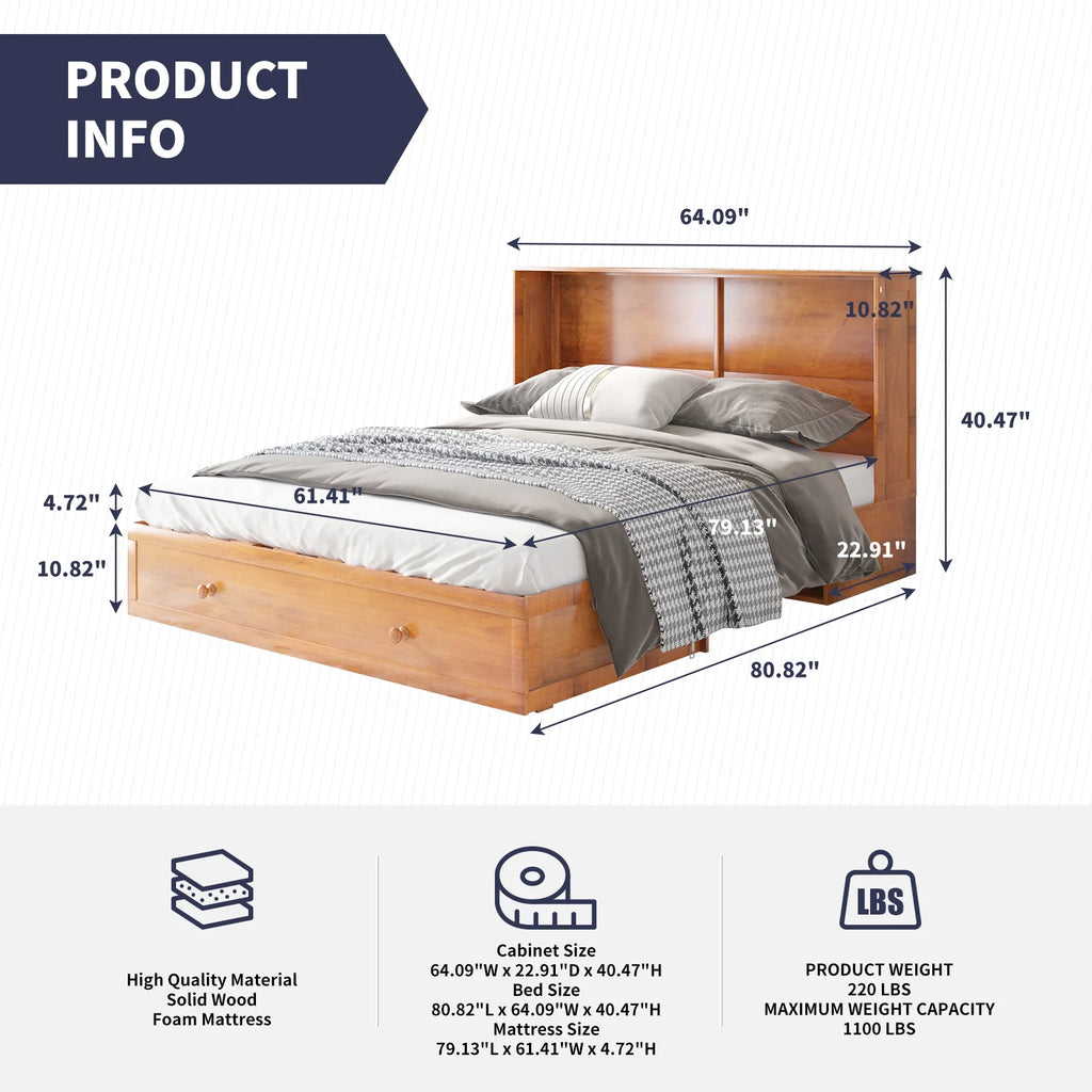 Murphy Bed with Trifold Foam Mattress and USB Charging Station D403
