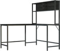 55 Inch L Shaped Computer Desk with Hutch, Black A67350