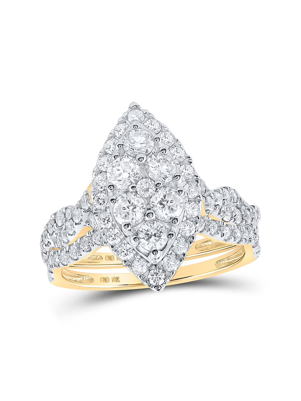 10kt Yellow Gold Round Diamond Cluster Bridal Ring Band Set 1-1/2 Cttw J4975