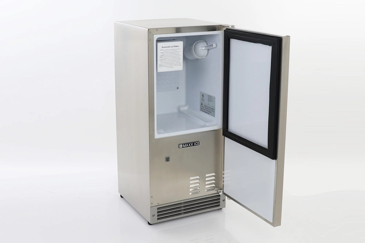 Shallow Depth Outdoor Built-In Undercounter Ice Maker, 15", 25 lbs, Stainless Steel M9539