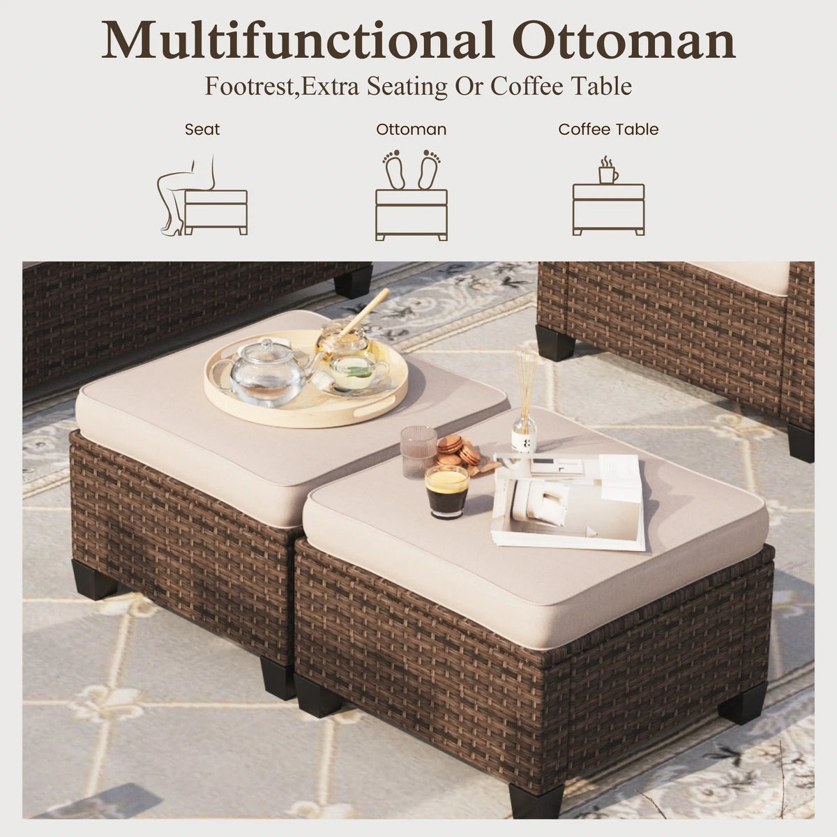 8 Pieces Wicker Patio Conversation Set with Fire Pit Table X6798