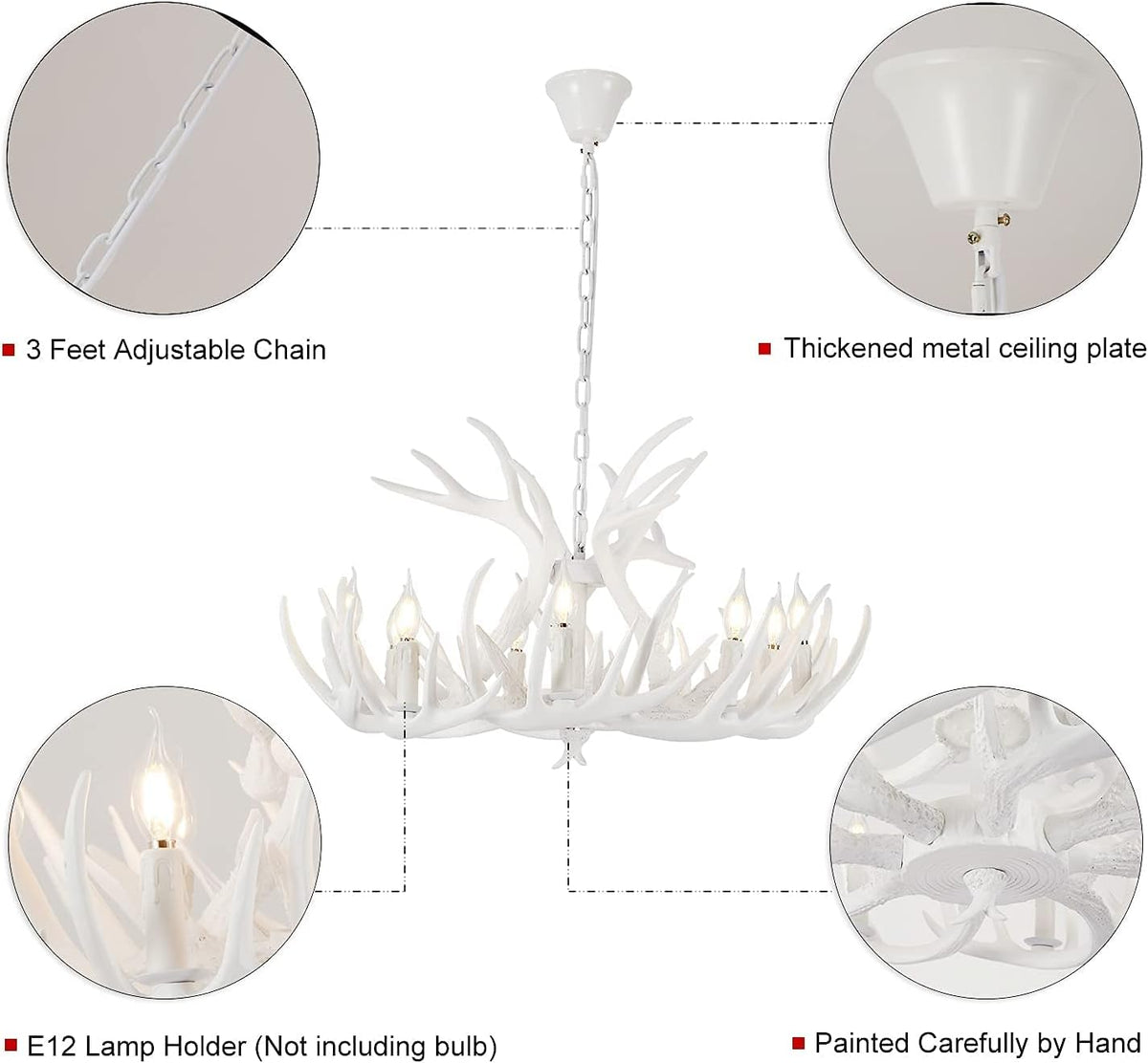 White Antler Chandelier 12 Antlers 9 Lights K6073