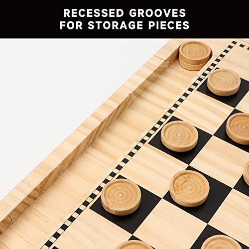16" Wooden Folding Chess Checker Backgammon Board Game Set W191432