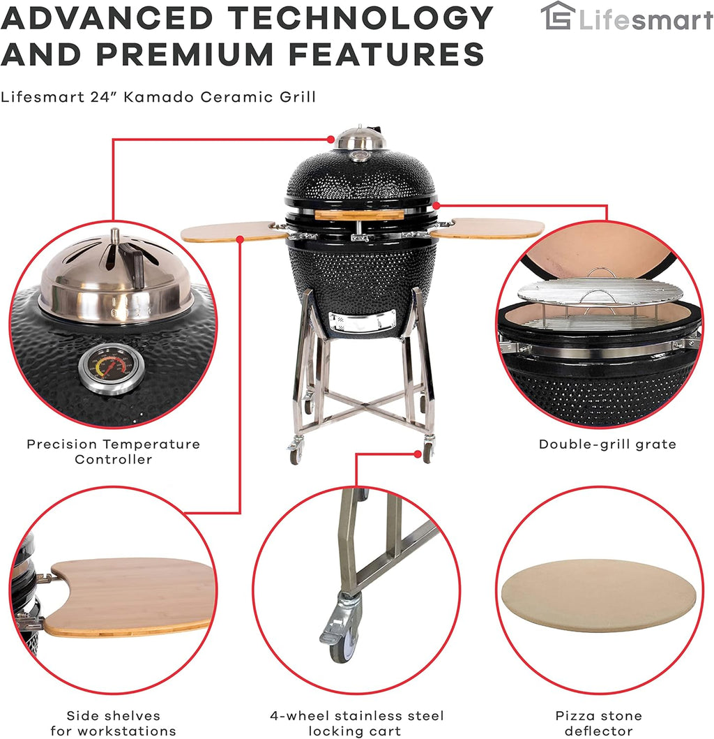 24 Kamado Ceramic Grill with Stainless Steel Cart P767