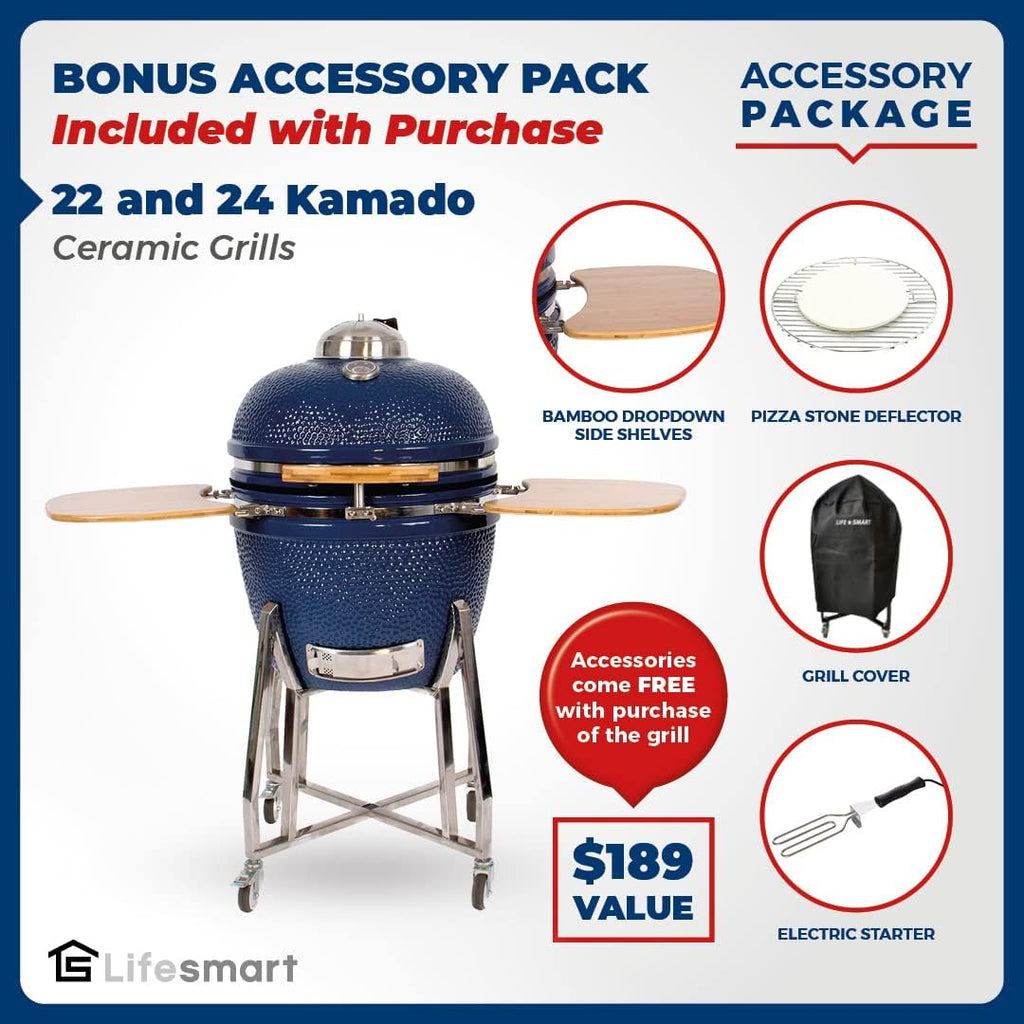 24 Kamado Ceramic Grill with Stainless Steel Cart P767