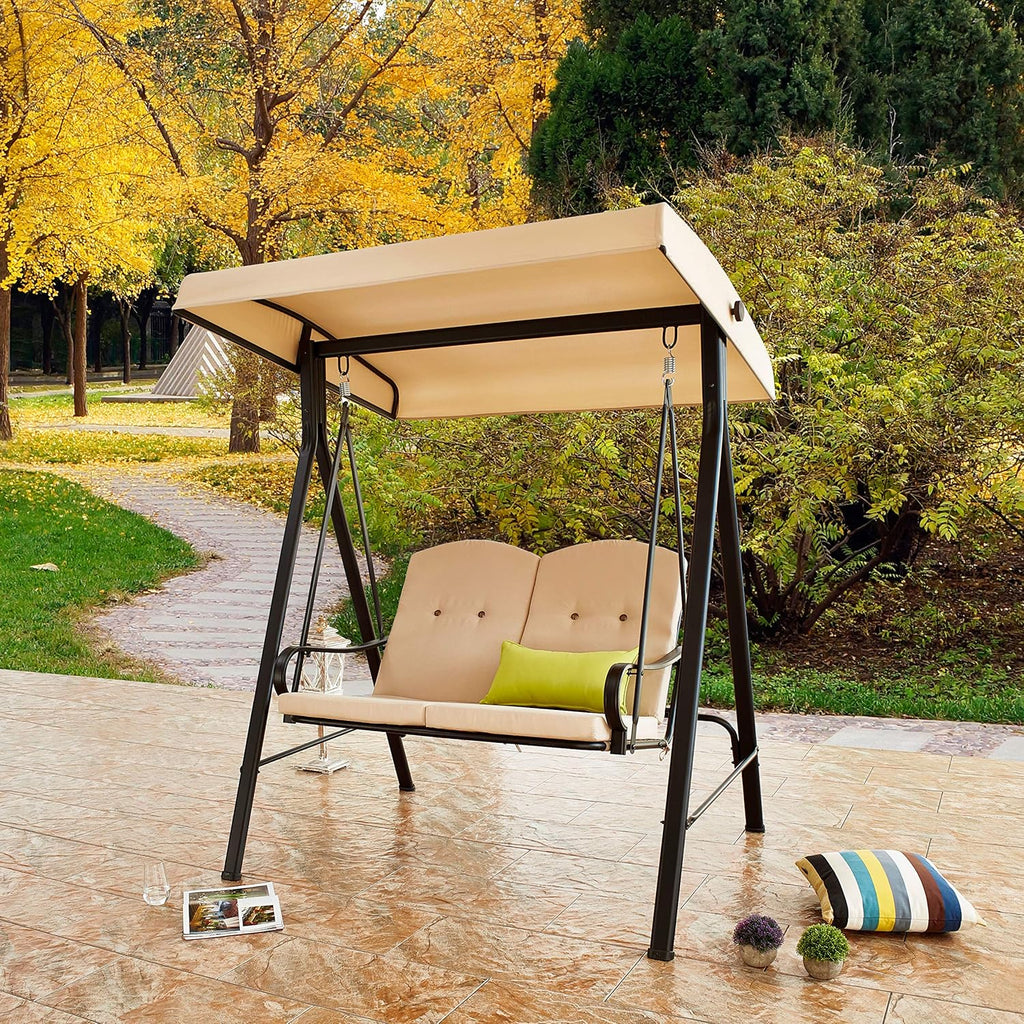 3-Seats Patio Swing with Adjustable Canopy Steel Frame Z766