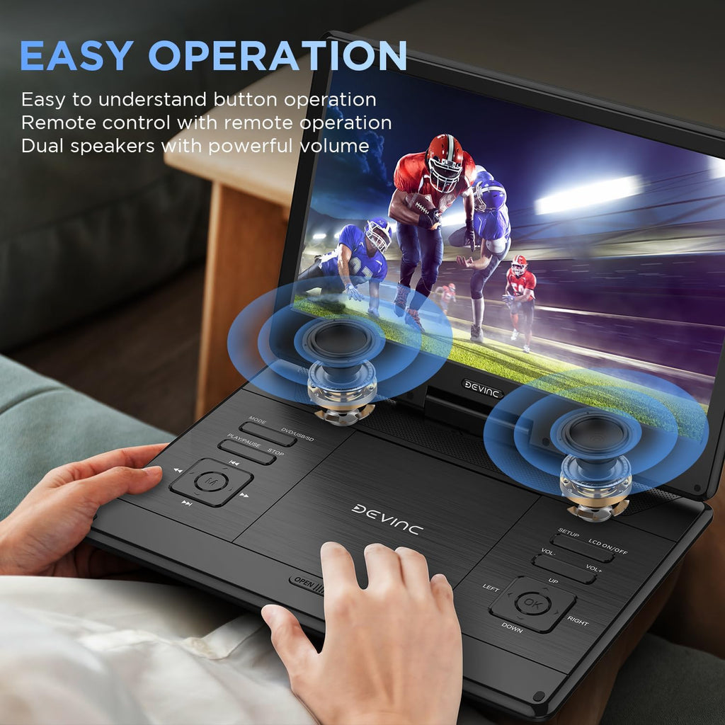 16.9" Portable DVD Player with 14.1" HD Screen, Rechargeable Battery, Dual Speakers X64106