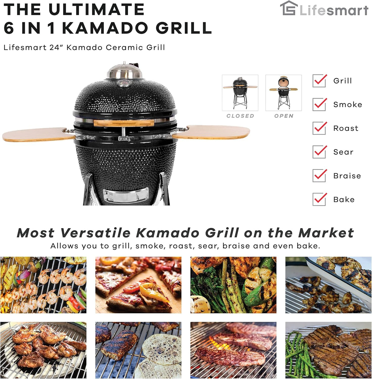 24 Kamado Ceramic Grill with Stainless Steel Cart P767