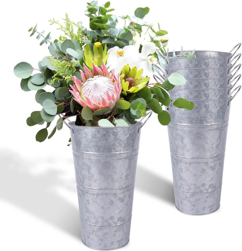 6 Pcs Galvanized Metal Vases with Handles (Silver) R2792