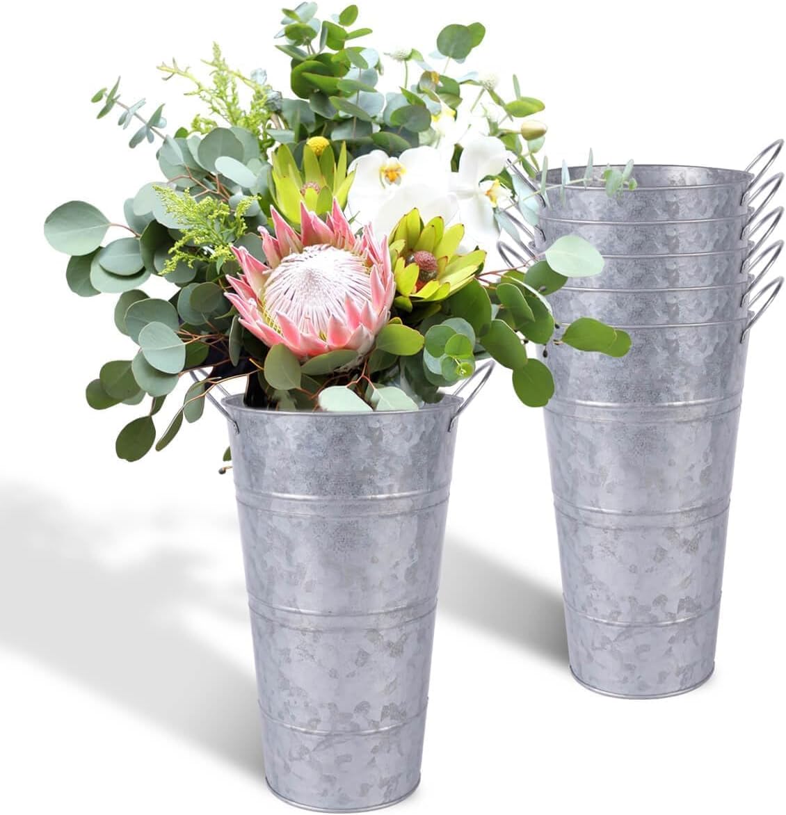 6 Pcs Galvanized Metal Vases with Handles (Silver) R2792