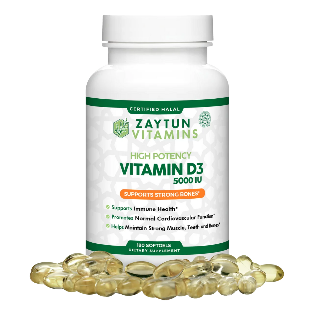 Halal Vitamin D3 5000 IU, 180 Softgels M8964