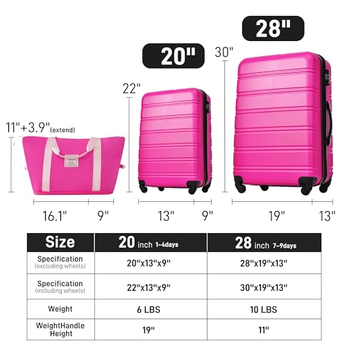 3 Piece Hardside Expandable Suitcase Set with Spinner Wheels and TSA Lock, 20 24 28 Inch, Rose Pink E287503