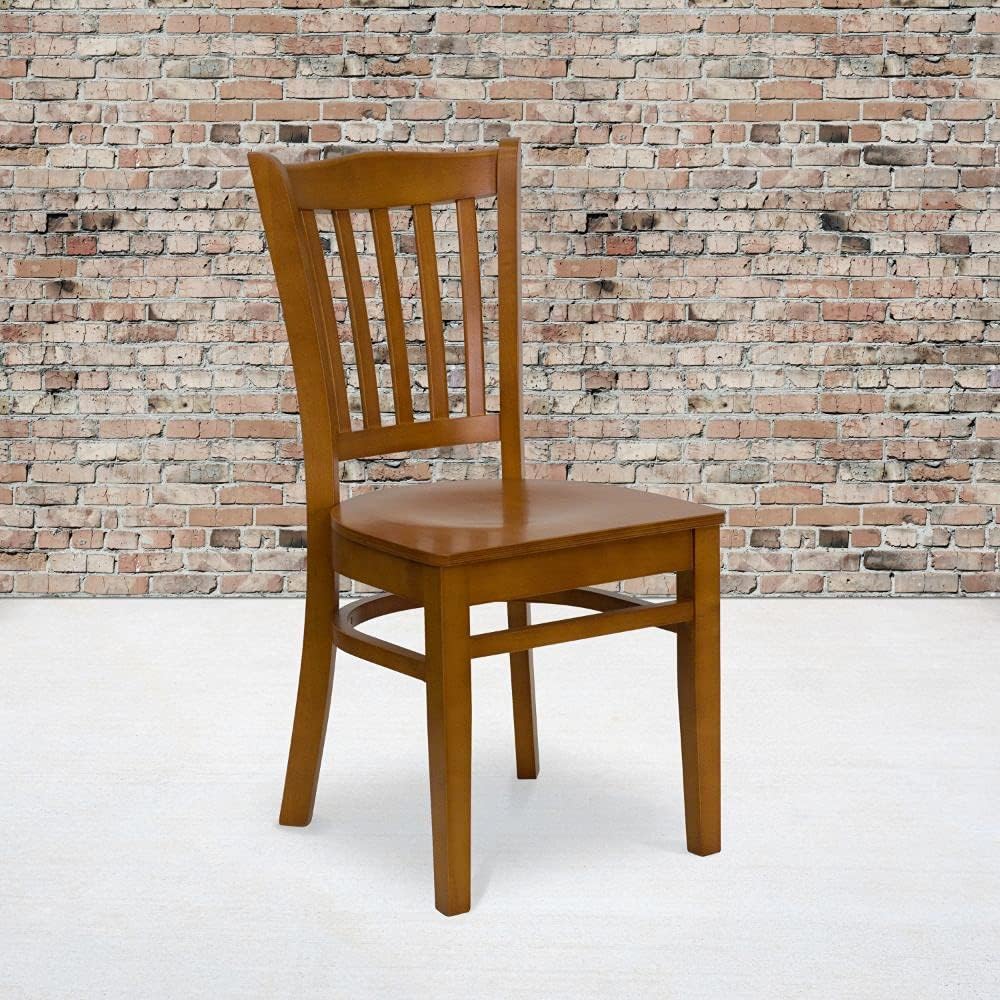 Vertical Slat Back Mahogany Wood Restaurant Chair X458866
