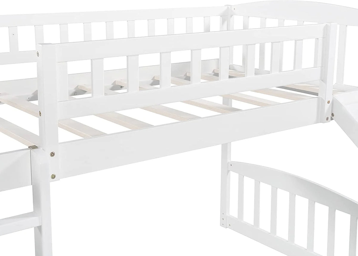 White Wooden Low Loft Bed Frame With Storage B38269
