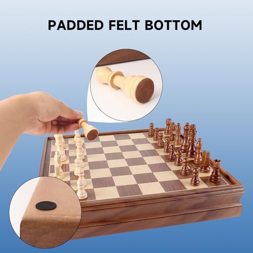 16" Wooden Folding Chess Checker Backgammon Board Game Set W191432