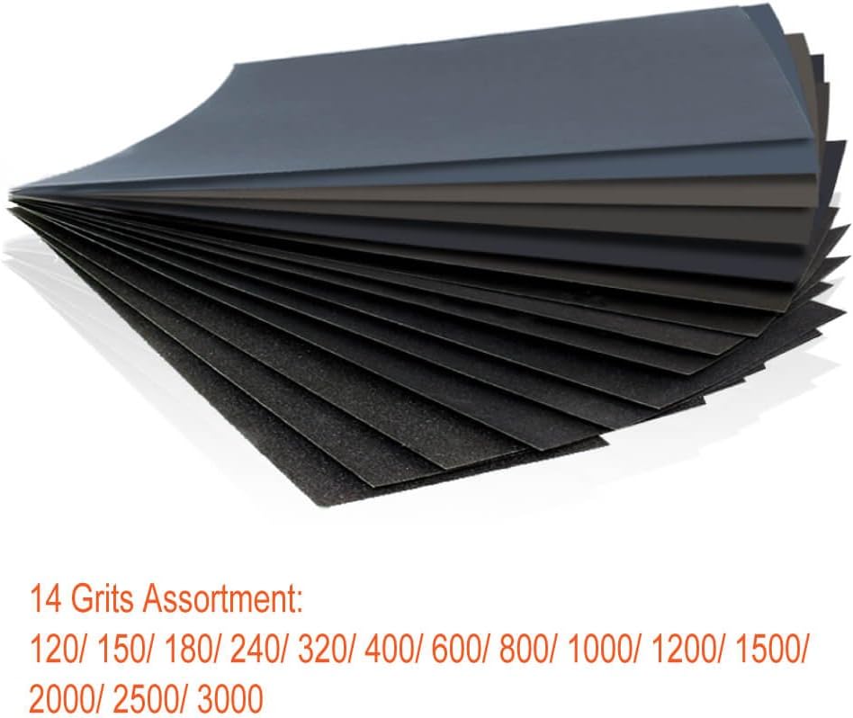 42 Pcs Wet Dry Sandpaper 120 to 3000 Grit Assortment 9 x 3.6 Inches Abrasive Paper Sheets C8886