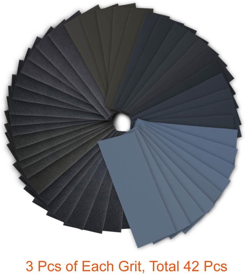 42 Pcs Wet Dry Sandpaper 120 to 3000 Grit Assortment 9 x 3.6 Inches Abrasive Paper Sheets C8886