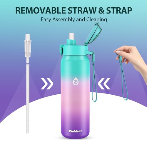32oz 18/10 Stainless Steel Insulated Water Bottle with Removable Straw and Spout Lid S362359