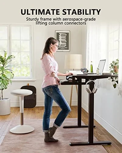 White Frame Light Rustic Brown Top Electric Standing Desk 55 x 24 Inches Height Adjustable with Keyboard Tray S211