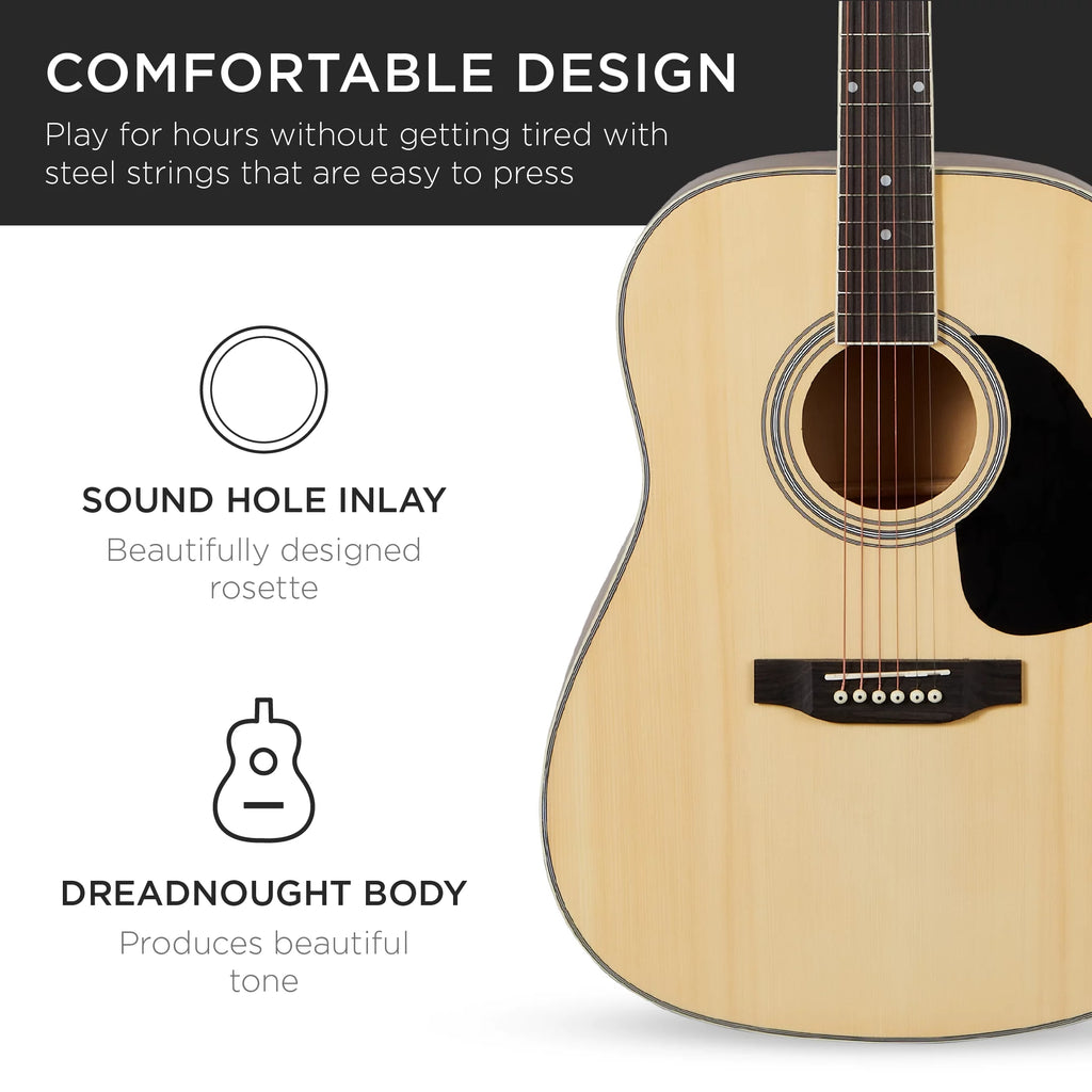 Natural Full Size Acoustic Guitar Starter Kit with Gig Bag W1131